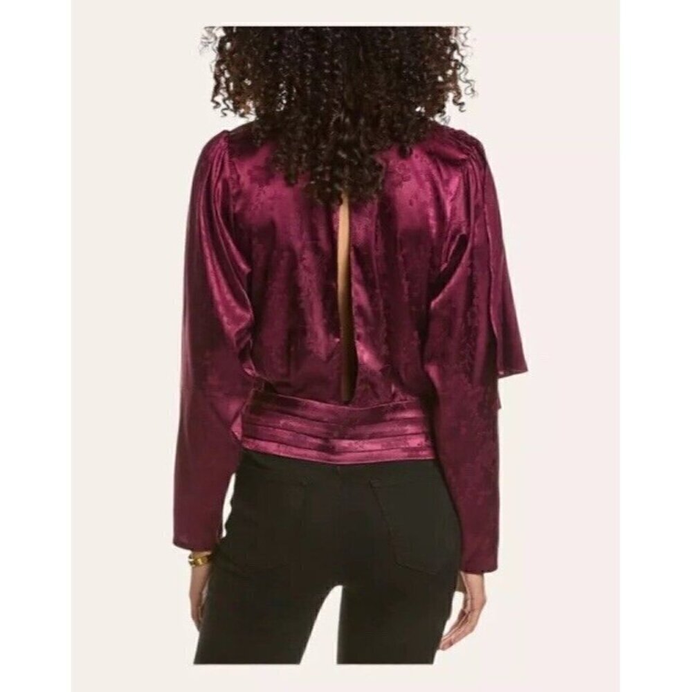 RONNY KOBO Womens Size XS MONET TOP PURPLE FLORAL SATIN OPEN BACK Shirt Blouse - Picture 3 of 14